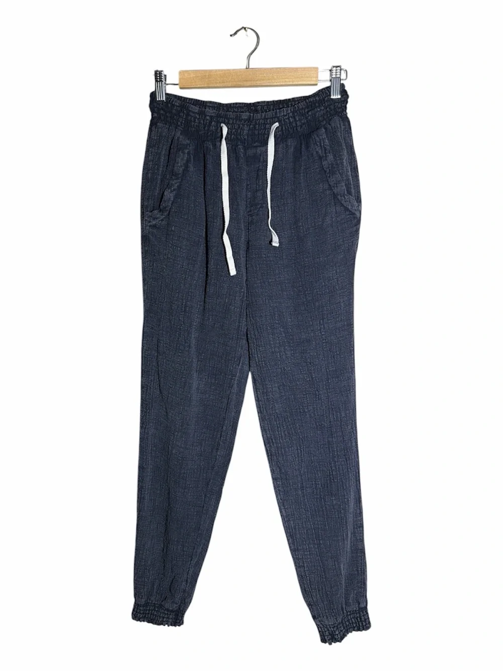 Ocean Drive Washed Black Drawstring Textured Joggers with White Cord Small